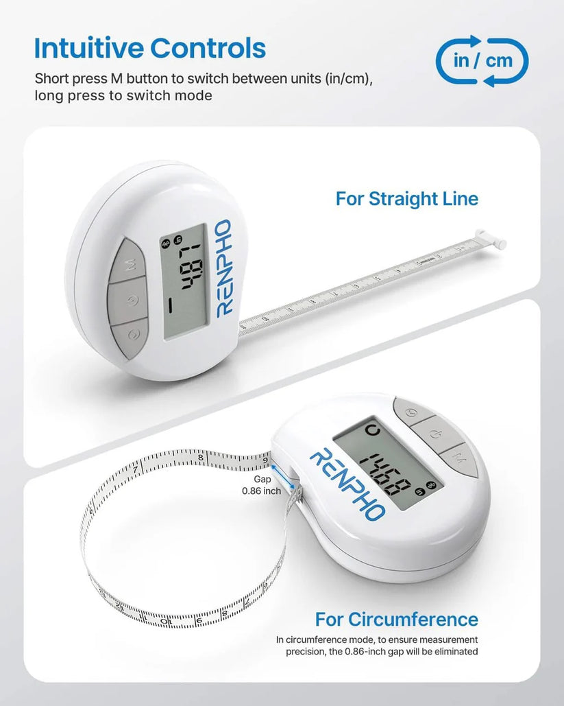 RENPHO Smart Tape Measure BLE Lithium Button