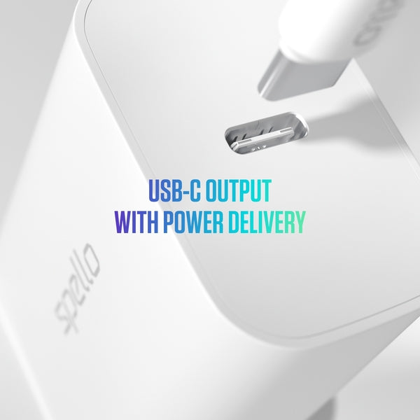 Spello 20W PD Charger with Type G Plug & USB-C to USB-C Cable