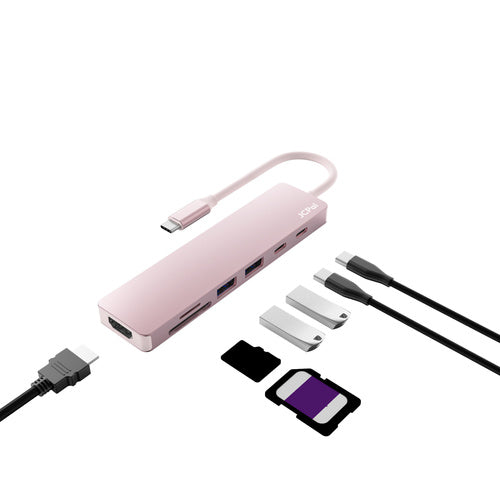 JCPal Linx USB-C 7in1 Hub(2*USB3.0+USB C3.1+HDMI/60Hz+SD/TF3.0+PD100W) - Blush