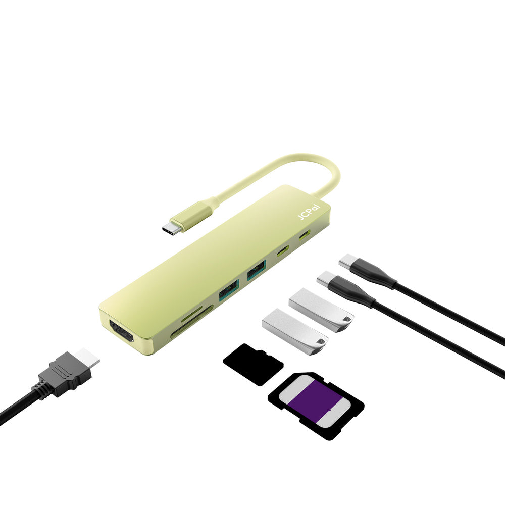 JCPal Linx USB-C 7in1 Hub(2*USB3.0+USB C3.1+HDMI/60Hz+SD/TF3.0+PD100W) - Citrus