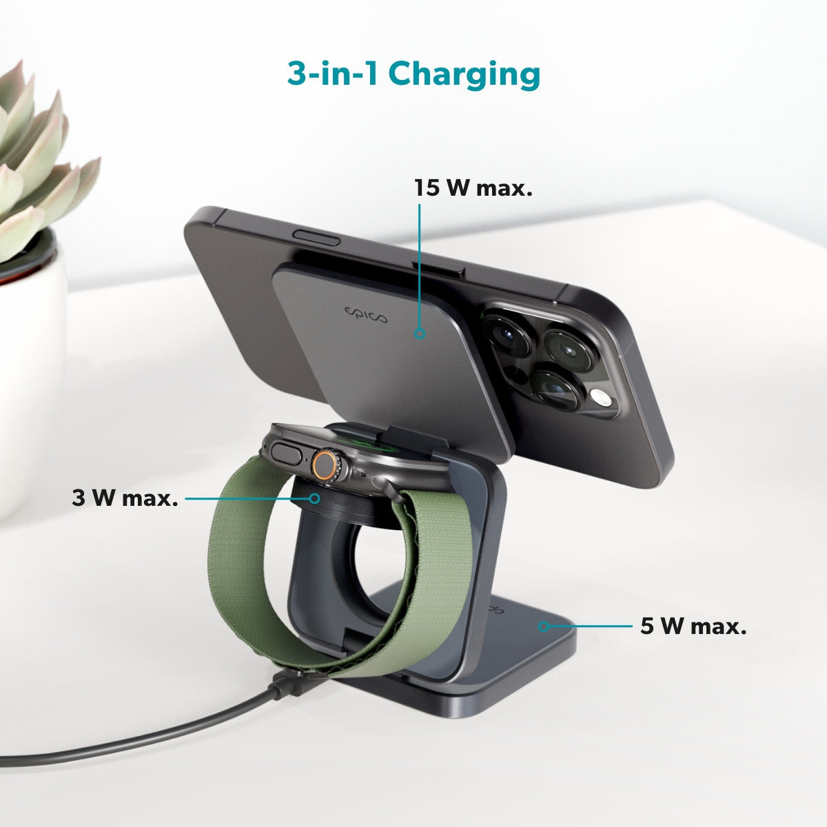 Epico UltraBase 3in1 FoldMag+WirelCharg Stand EF30-SpaceGray