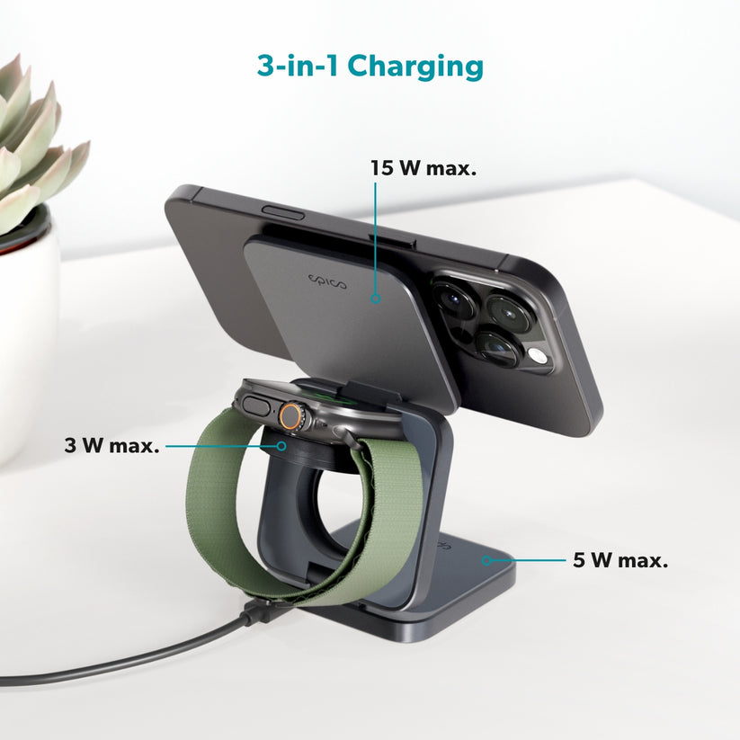 Epico UltraBase 3in1 FoldMag+WirelCharg Stand EF30-SpaceGray