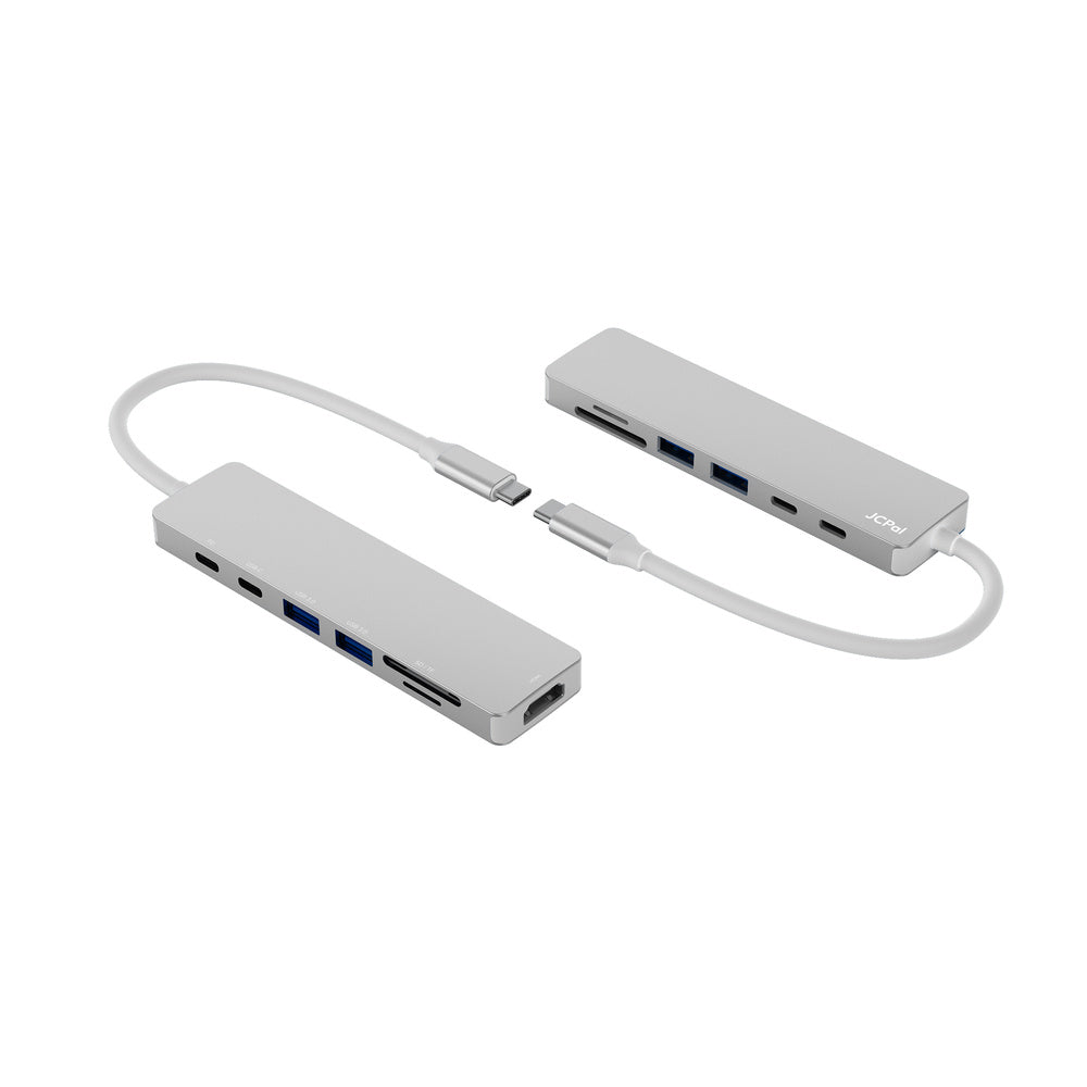 JCPal Linx USB-C 7in1 Hub(2*USB3.0+USB C3.1+HDMI/60Hz+SD/TF3.0+PD100W) - Silver