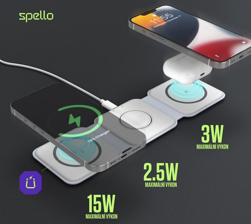 Spello 3in1 Portable Wireless Charger in White